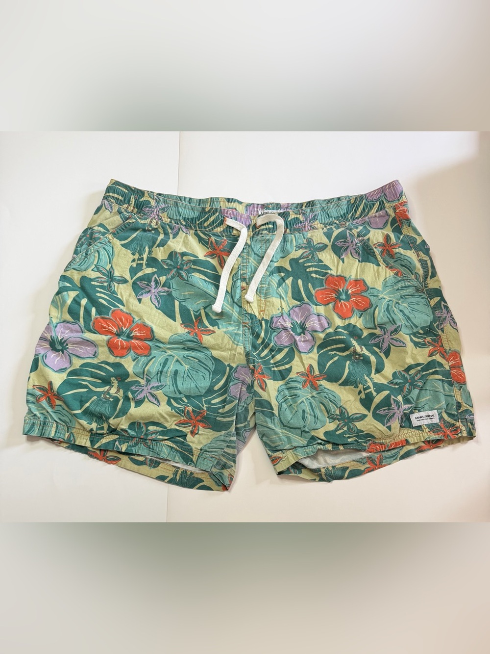 Green and Orange Tropical Swim Trunks